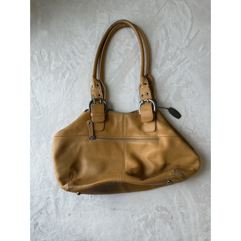 Tignanello Gold Shoulder Bag Silver Hardware Buckle Zipper Double Handles Purse